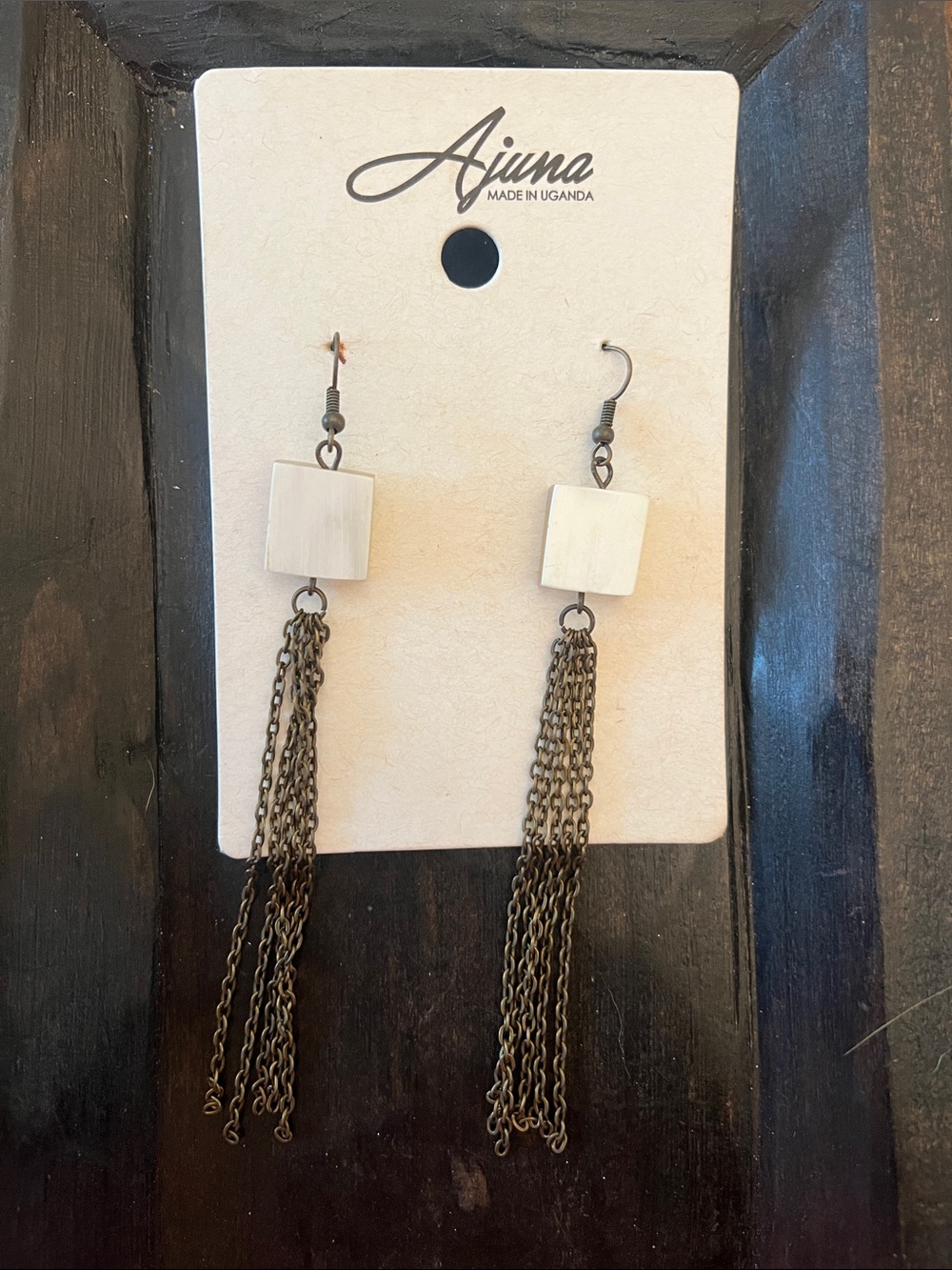 White Cube Cow horn Tassel Earrings with Antique style Gold Chains